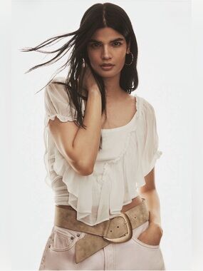 NWT Anthropologie White Ruffle Flutter Sleeve Top Size S
